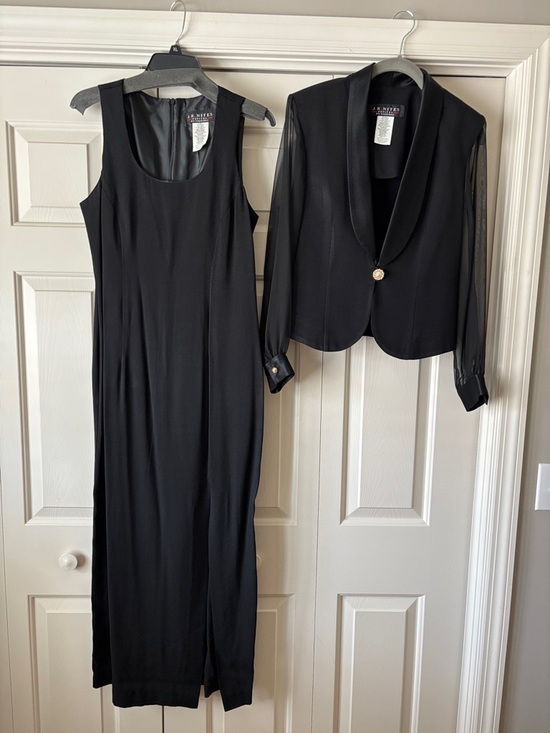 J. R. Nites by Caliendo Dresses & Skirts - J.R.Nites Elegant Black Two-Piece Evening Dress with Side Slit and Sheer Sleeves